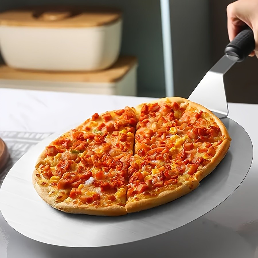 WIEZ Stainless Steel Pizza Peel 12-Inch Round Baking Paddle with Wooden Handle for Easy Pizza Transfer