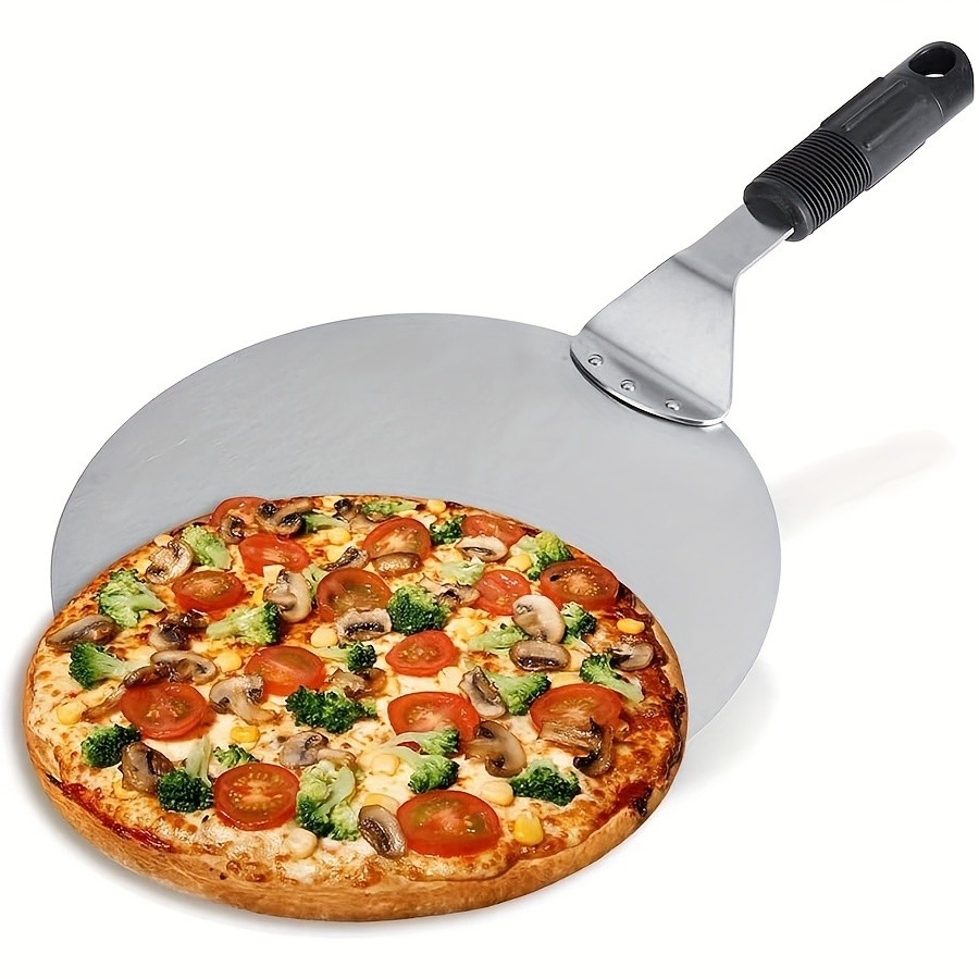 WIEZ Stainless Steel Pizza Peel 12-Inch Round Baking Paddle with Wooden Handle for Easy Pizza Transfer