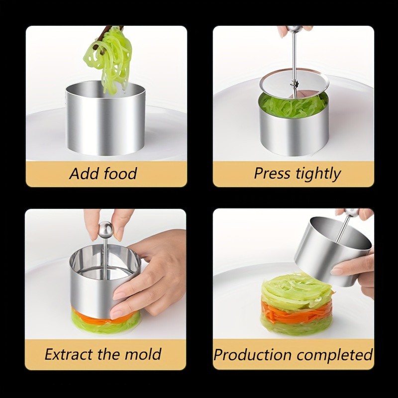 WIEZ Stainless Steel Food Display Mold Round Plate Press with Lid for Creative & Decorative Food Presentation