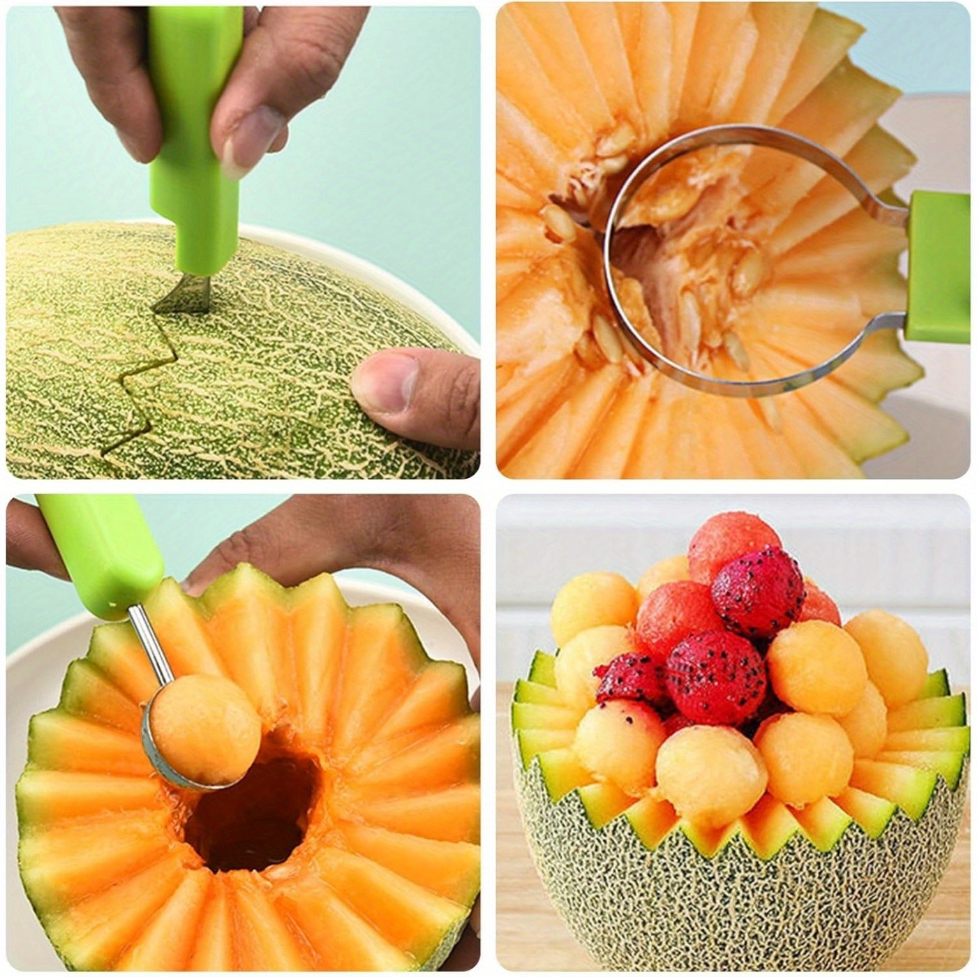 WIEZ 11-Piece Stainless Steel Fruit Carving & Watermelon Tool Set Multi-Function Scoops, Knives & DIY Fruit Prep Tools