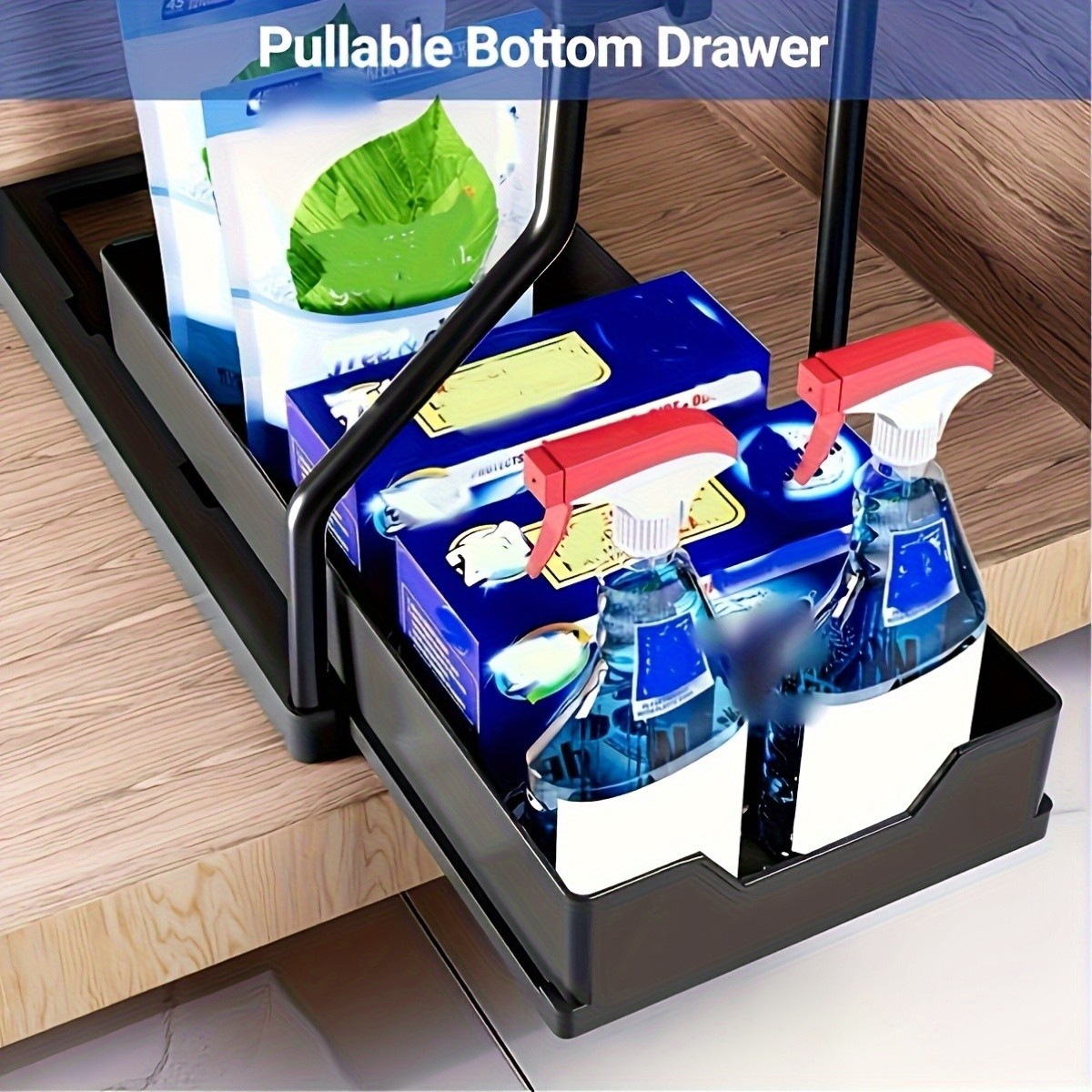 WIEZ Multi-Tier Pull-Out Kitchen Sink Organizer Durable Space-Saving Storage Rack with Removable Shelves