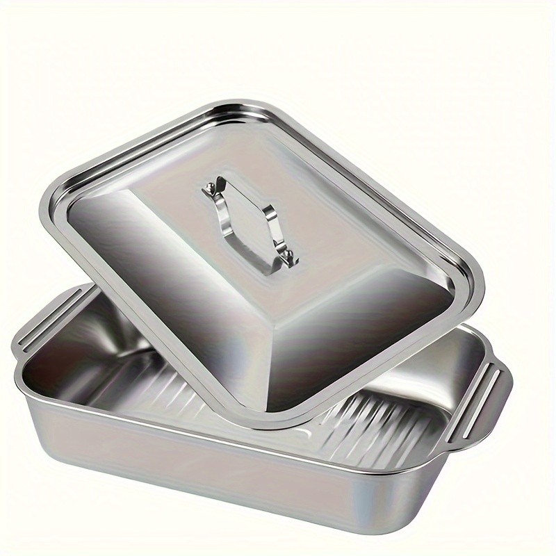 WIEZ Heavy-Duty 410 Stainless Steel Baking Tray Set  Non-Stick Rectangular Oven Trays with Lids for Bread, Desserts & BBQ