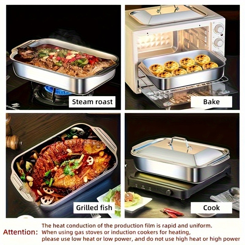 WIEZ Heavy-Duty 410 Stainless Steel Baking Tray Set Non-Stick Rectangular Oven Trays with Lids for Bread, Desserts & BBQ