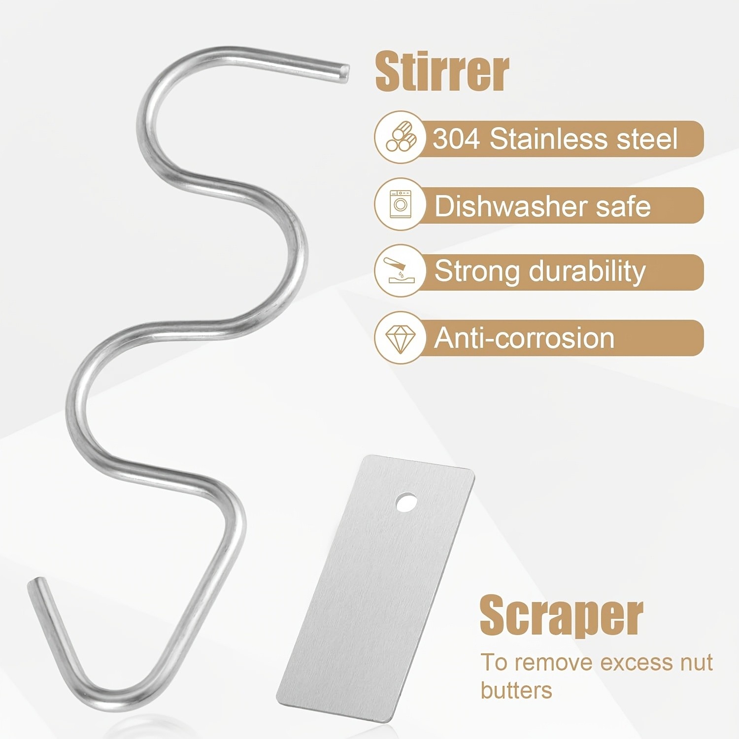 WIEZ Stainless Steel Peanut Butter Mixer & Scraper Heavy-Duty 430 Steel Tool with Ergonomic Handle for 1230oz Jars