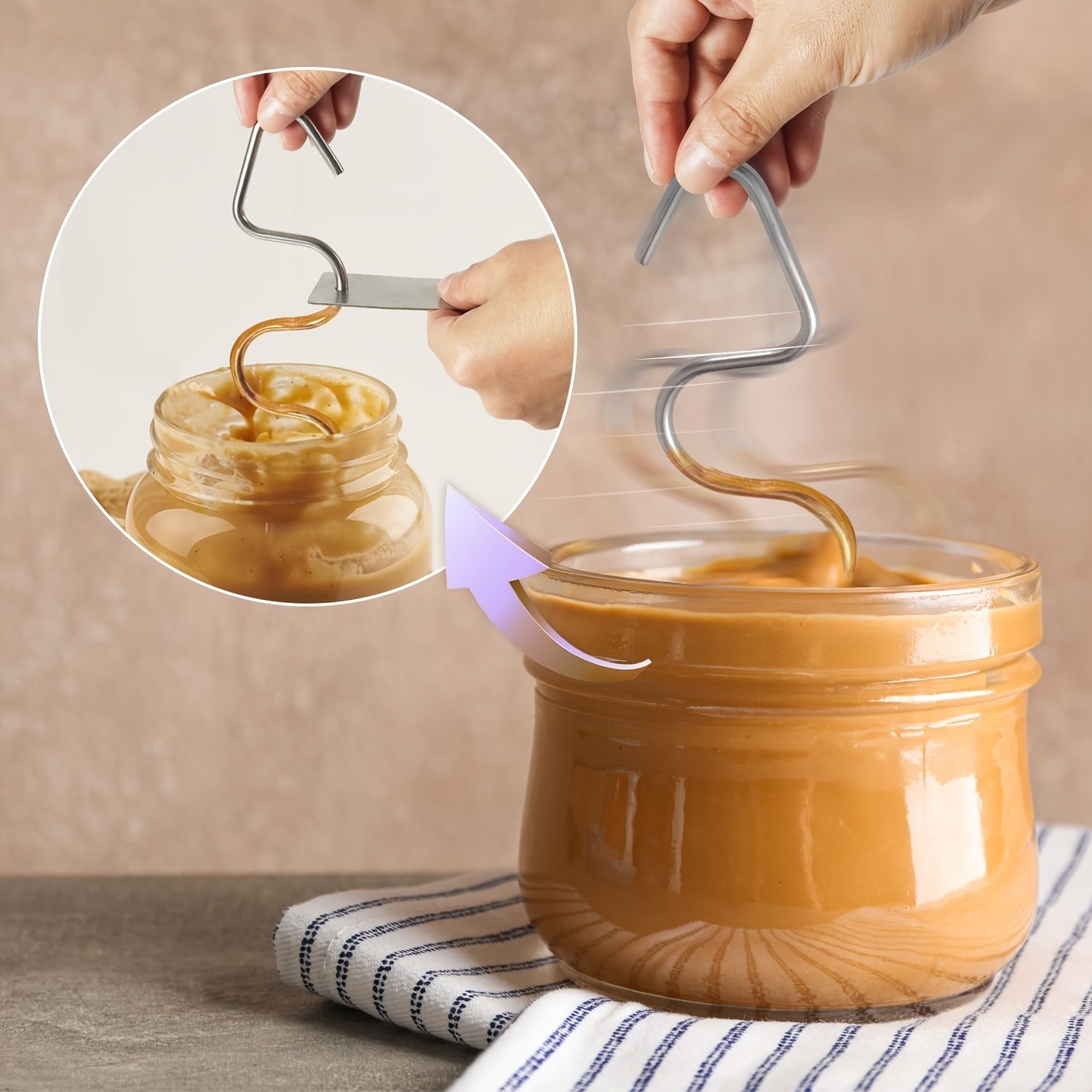 WIEZ Stainless Steel Peanut Butter Mixer & Scraper  Heavy-Duty 430 Steel Tool with Ergonomic Handle for 1230oz Jars