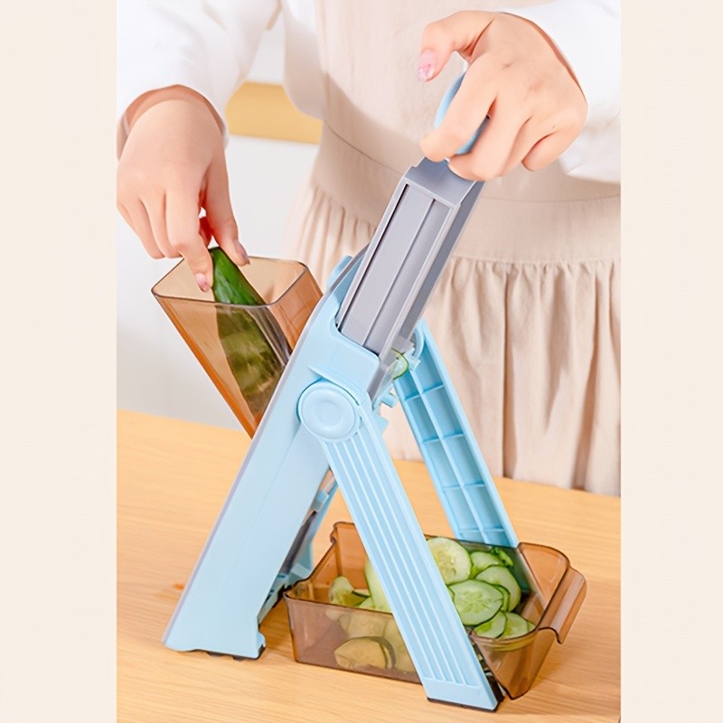 WIEZ 5-in-1 Manual Vegetable Chopper & Adjustable Slicer Stainless Steel Blade Prep Tool for Fast Daily Cooking