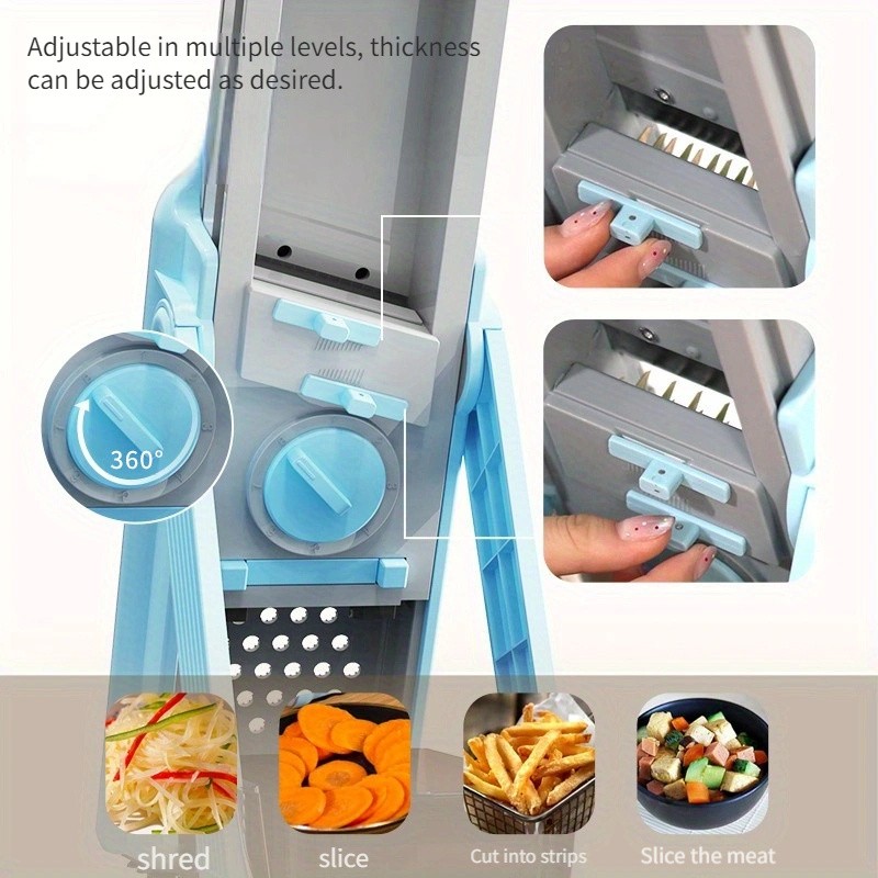WIEZ 5-in-1 Manual Vegetable Chopper & Adjustable Slicer Stainless Steel Blade Prep Tool for Fast Daily Cooking