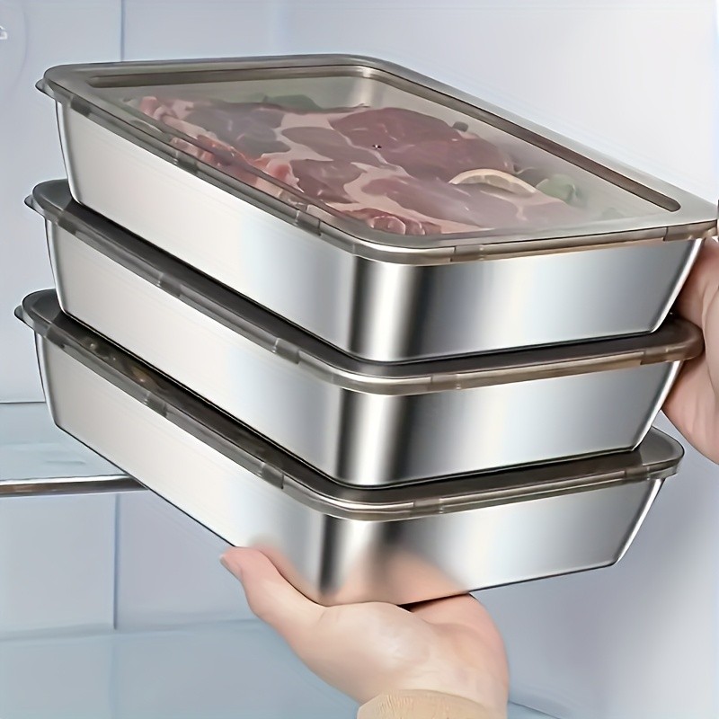 WIEZ 3-Piece Stainless Steel Food Storage Container Set Leak-Proof, Reusable & Stackable Boxes for Fridge and Pantry