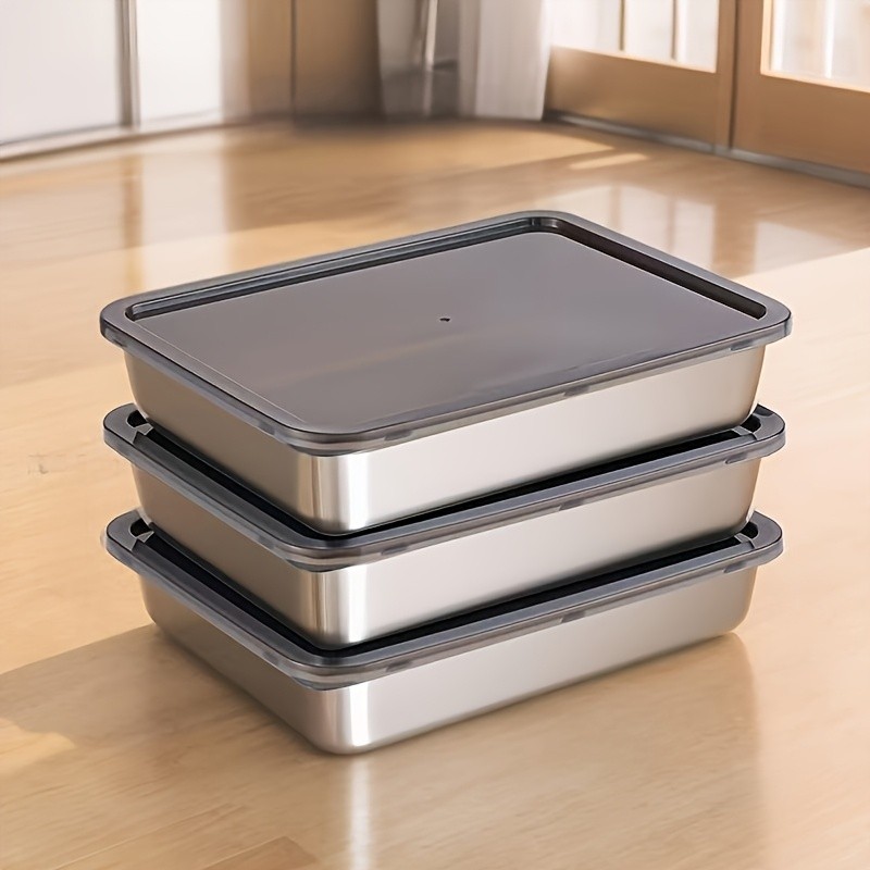 WIEZ 3-Piece Stainless Steel Food Storage Container Set Leak-Proof, Reusable & Stackable Boxes for Fridge and Pantry