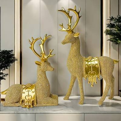 NLDD Exquisite Deer Resin Craft Set  Elegant Decorative Pair for Home & Office