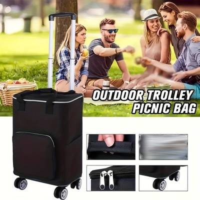 PMMJ Folding Shopping Trolley with Insulated Cooler Bag  Large Capacity, Lightweight & Multi-Functional