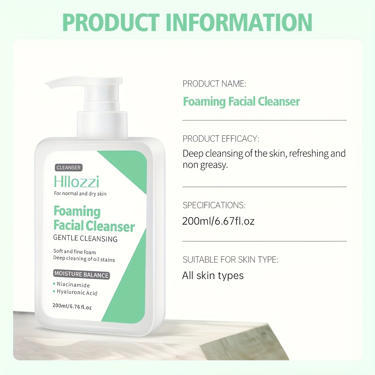 Hllozzi Green Facial Cleanser 200ml Lemon-Scented Hydrating Face Wash