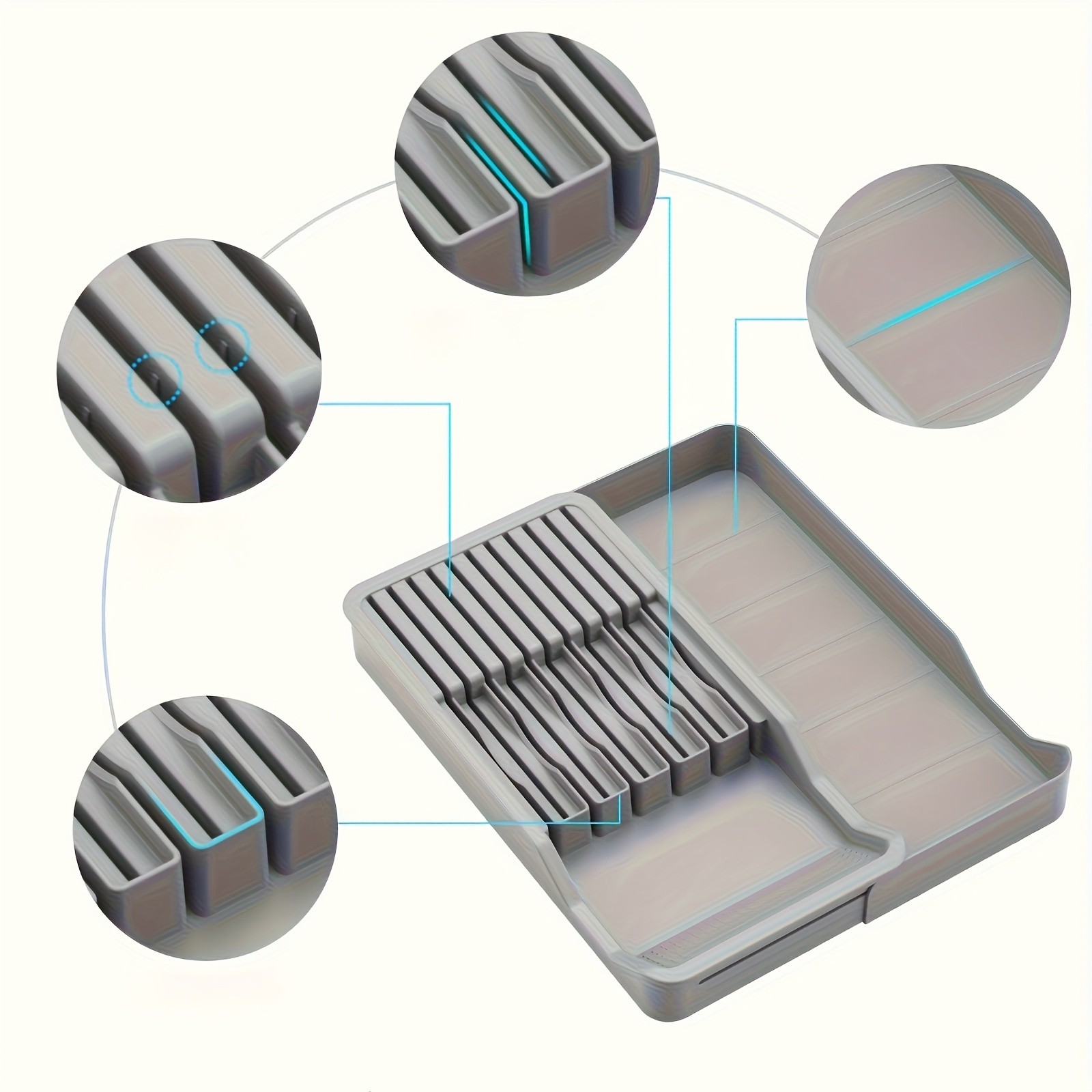 WIEZ Expandable Knife Holder for Drawers Plastic Multi-Tool Storage Tray for Up to 11 Kitchen Tools