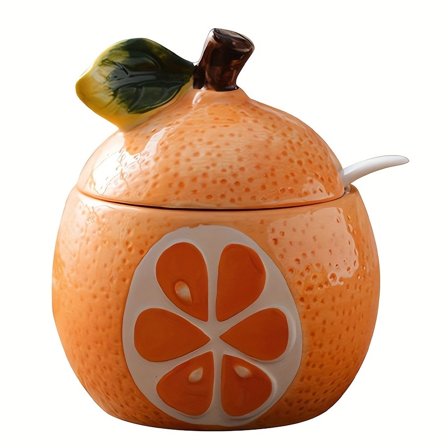 WIEZ Ceramic Fruit-Shaped Salt & Pepper Shakers Decorative Lidded Jars with Spoons for Spices, Sugar & Tea