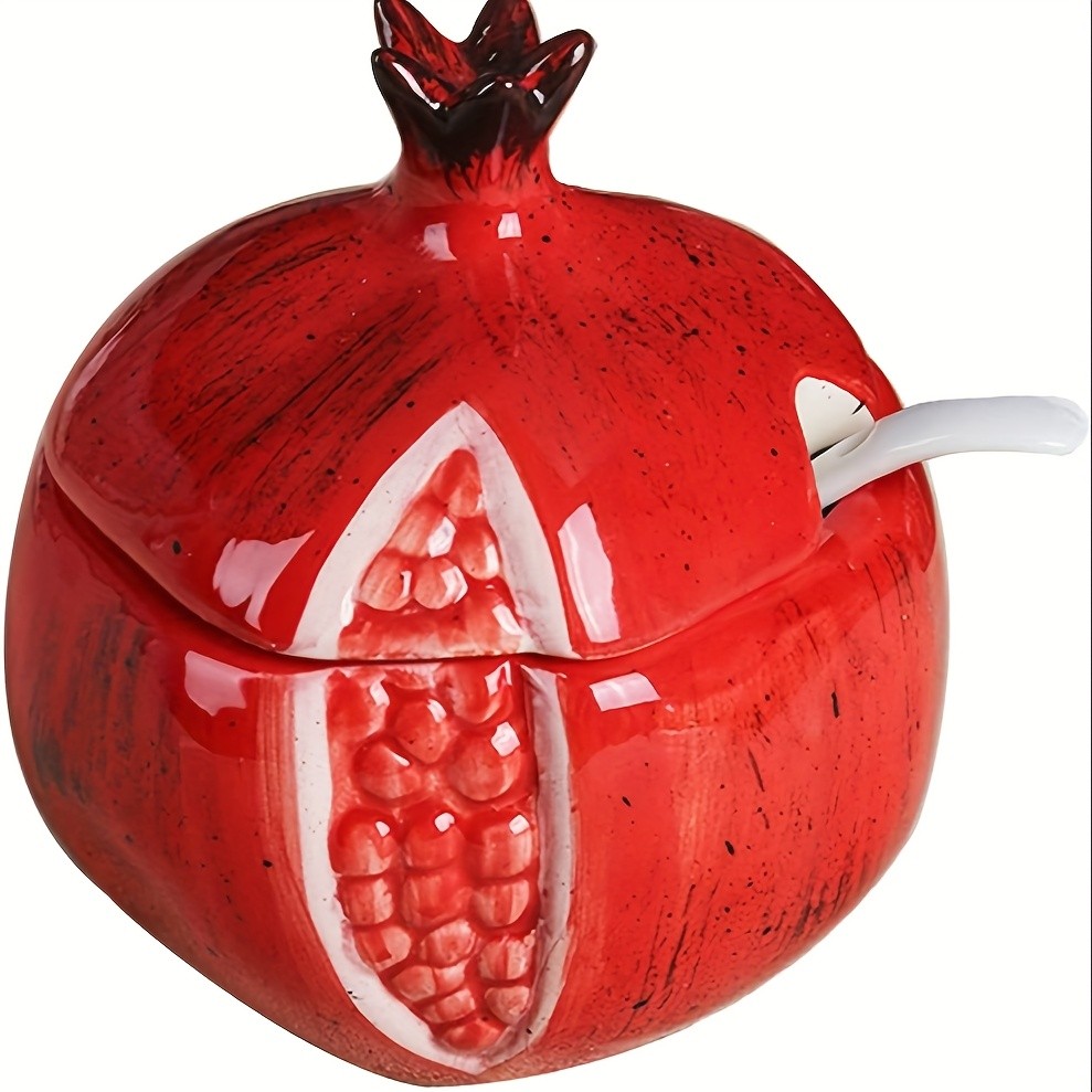WIEZ Ceramic Fruit-Shaped Salt & Pepper Shakers  Decorative Lidded Jars with Spoons for Spices, Sugar & Tea