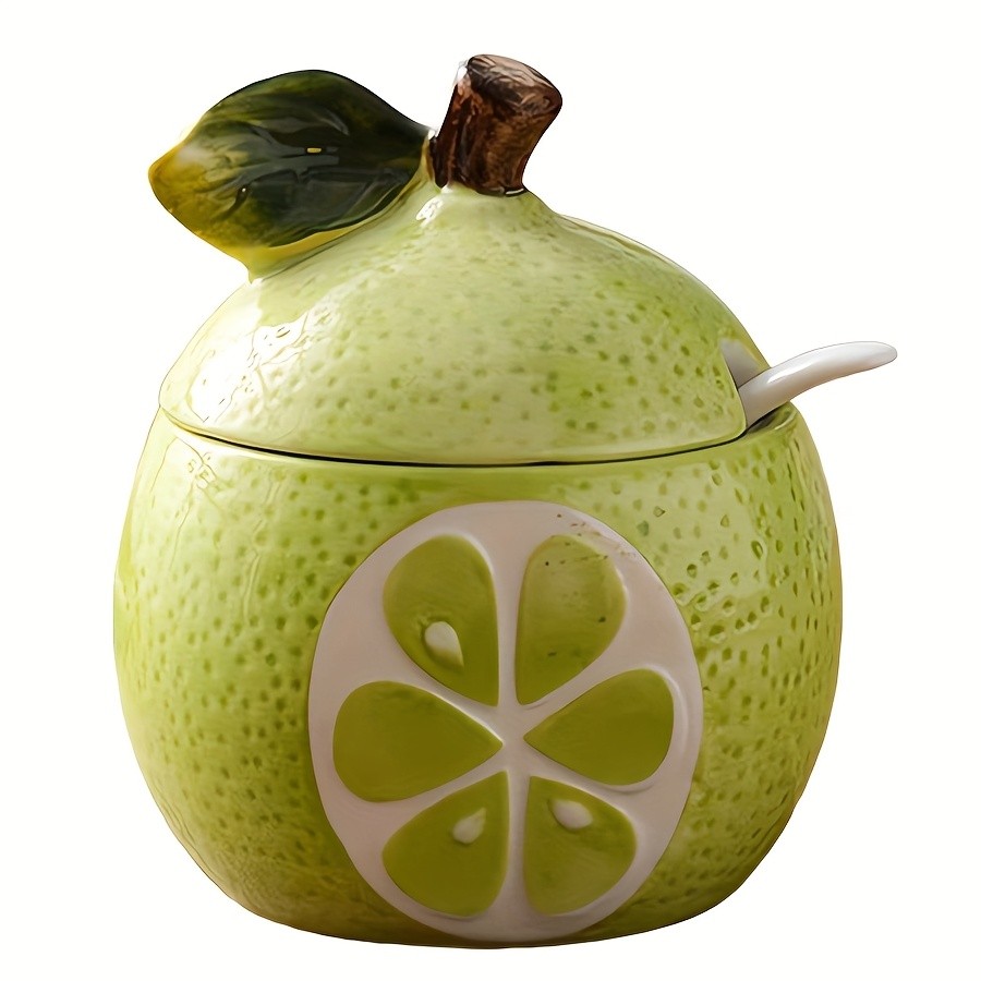 WIEZ Ceramic Fruit-Shaped Salt & Pepper Shakers Decorative Lidded Jars with Spoons for Spices, Sugar & Tea