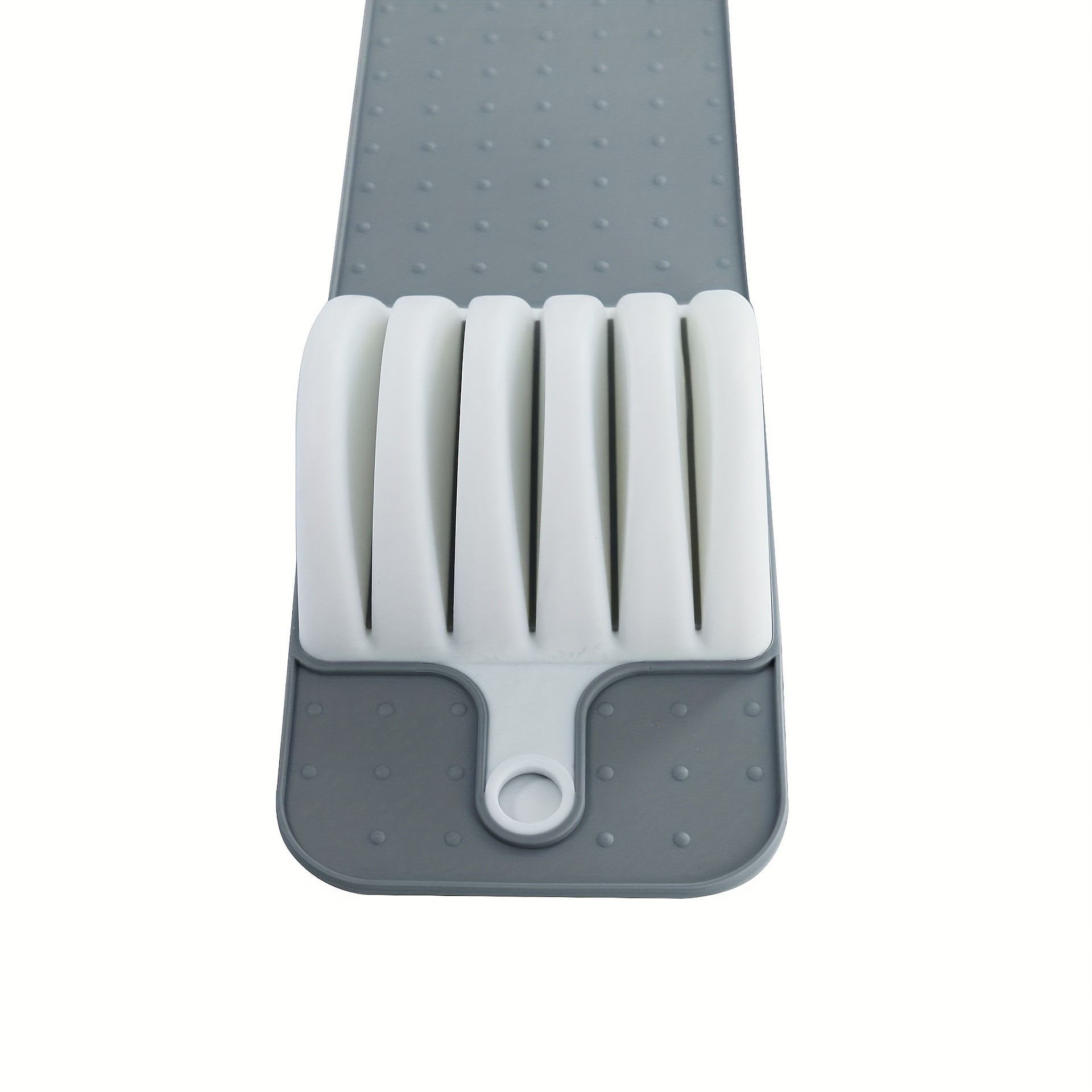 WIEZ 5-Slot Plastic & Silicone Knife Storage Rack Soft-Edge Non-Slip Drawer Organizer for Space-Saving Kitchen Safety