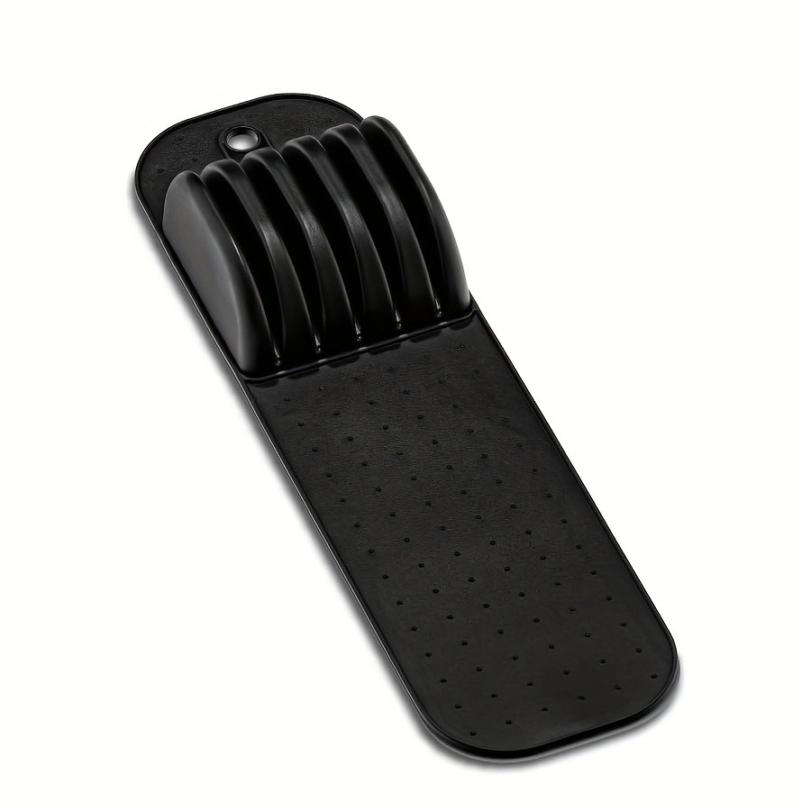 WIEZ 5-Slot Plastic & Silicone Knife Storage Rack Soft-Edge Non-Slip Drawer Organizer for Space-Saving Kitchen Safety