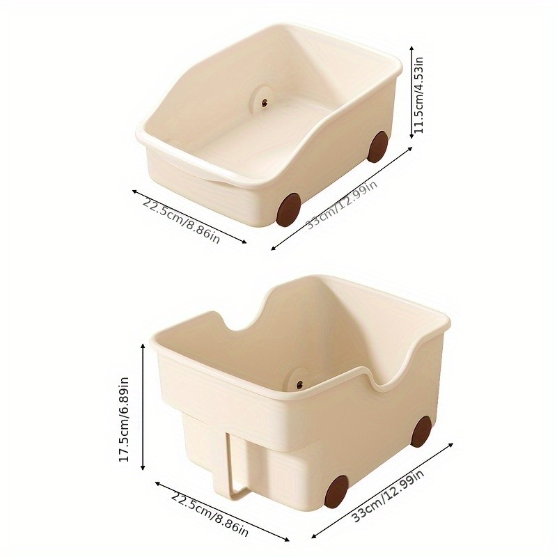 WIEZ Plastic Cabinet Storage Box with Wheels Durable Rolling Basket with Handle for Space-Saving Kitchen & Wardrobe Organisation