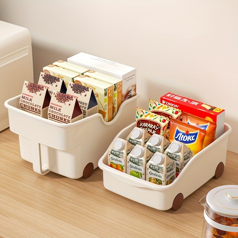 WIEZ Plastic Cabinet Storage Box with Wheels Durable Rolling Basket with Handle for Space-Saving Kitchen & Wardrobe Organisation