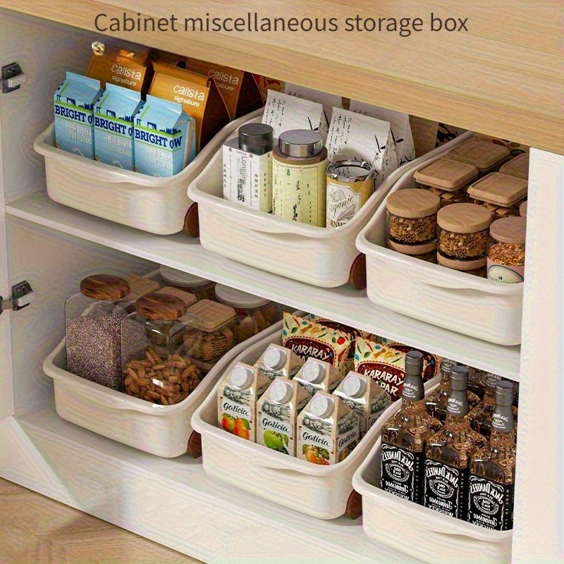 WIEZ Plastic Cabinet Storage Box with Wheels Durable Rolling Basket with Handle for Space-Saving Kitchen & Wardrobe Organisation
