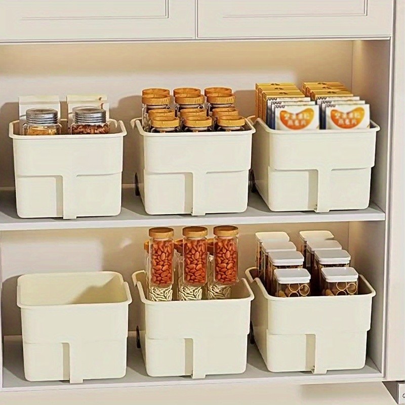 WIEZ Plastic Cabinet Storage Box with Wheels Durable Rolling Basket with Handle for Space-Saving Kitchen & Wardrobe Organisation