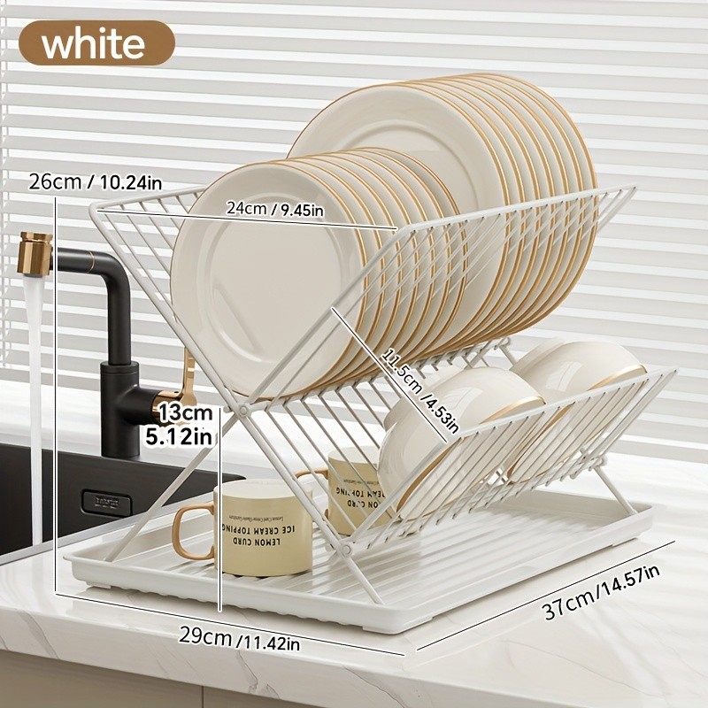 WIEZ Stainless Steel 2-Layer X-Shaped Foldable Dish Drying Rack Space-Saving Countertop Dryer for Bowls, Plates & Utensils