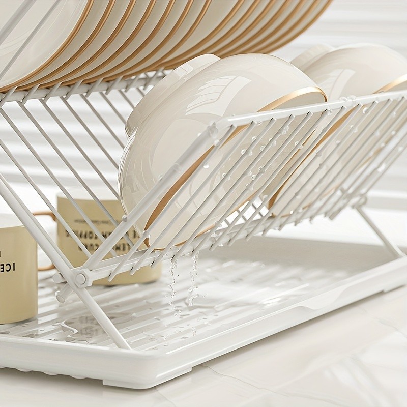WIEZ Stainless Steel 2-Layer X-Shaped Foldable Dish Drying Rack Space-Saving Countertop Dryer for Bowls, Plates & Utensils