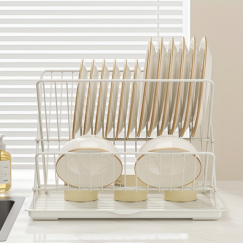 WIEZ Stainless Steel 2-Layer X-Shaped Foldable Dish Drying Rack Space-Saving Countertop Dryer for Bowls, Plates & Utensils