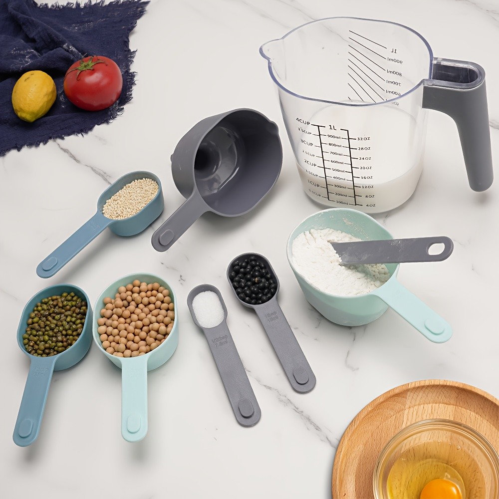WIEZ 9-Piece Color-Coded Measurement Set  Stackable Cups, Spoons, Funnel & Scraper for Precise Baking & Cooking