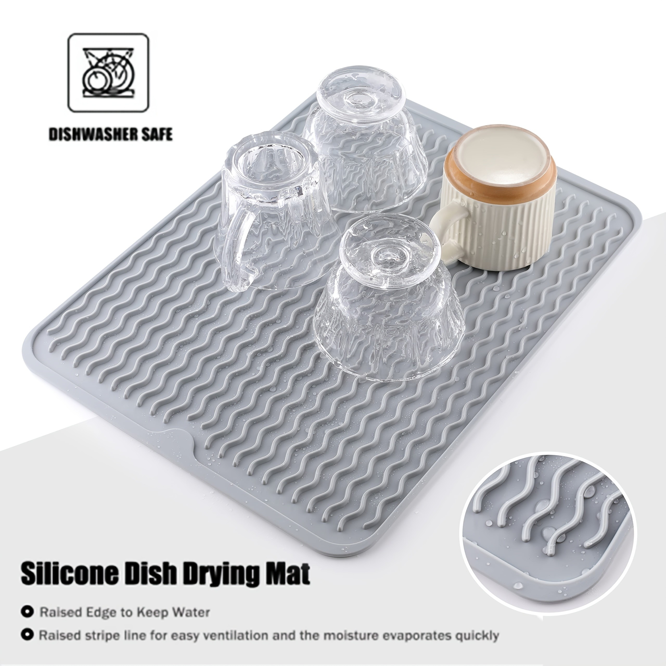 WIEZ Silicone Drain Pad Large Easy-Clean Drying Mat with Built-In Drainage Holes for Countertops, Sinks & Fridges