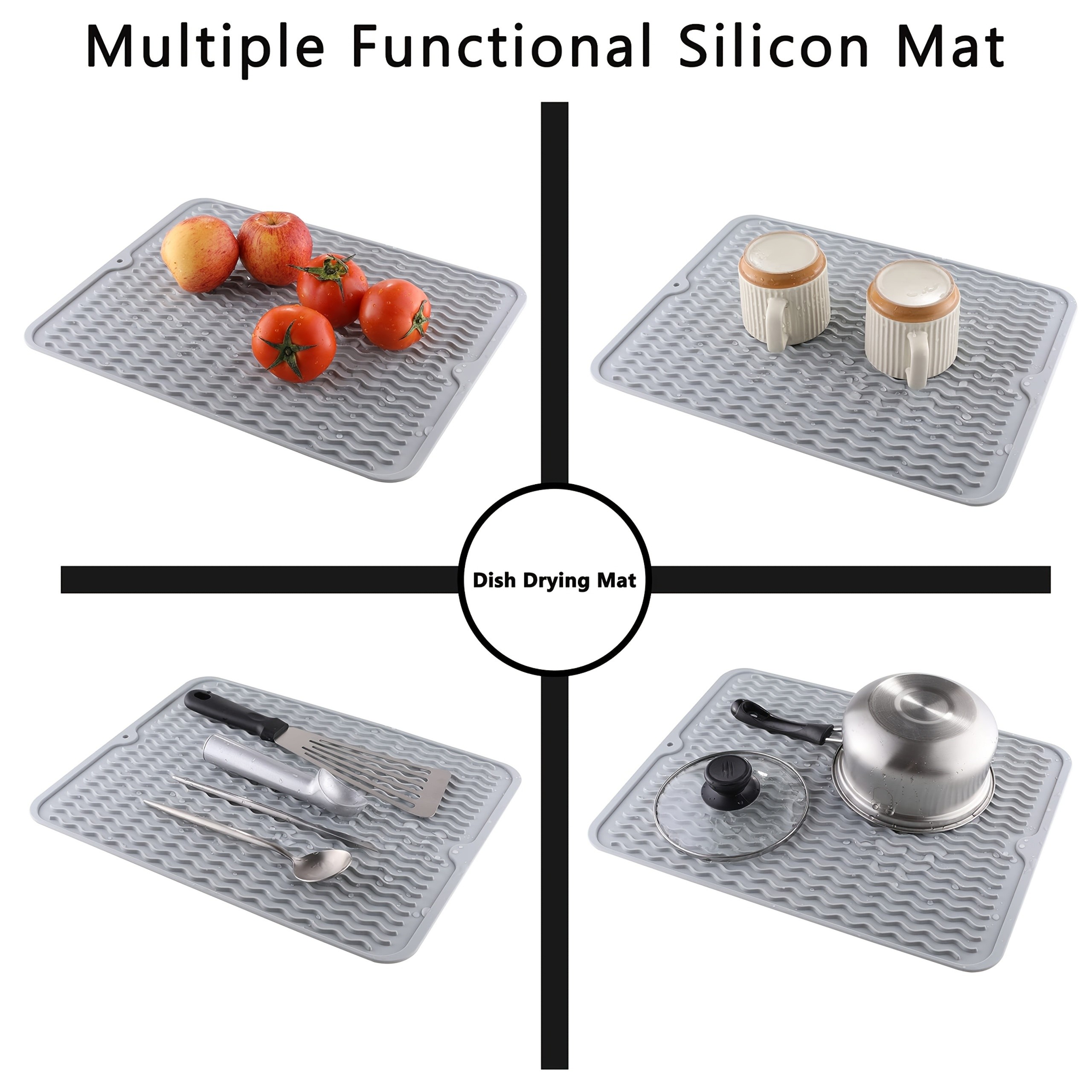 WIEZ Silicone Drain Pad Large Easy-Clean Drying Mat with Built-In Drainage Holes for Countertops, Sinks & Fridges