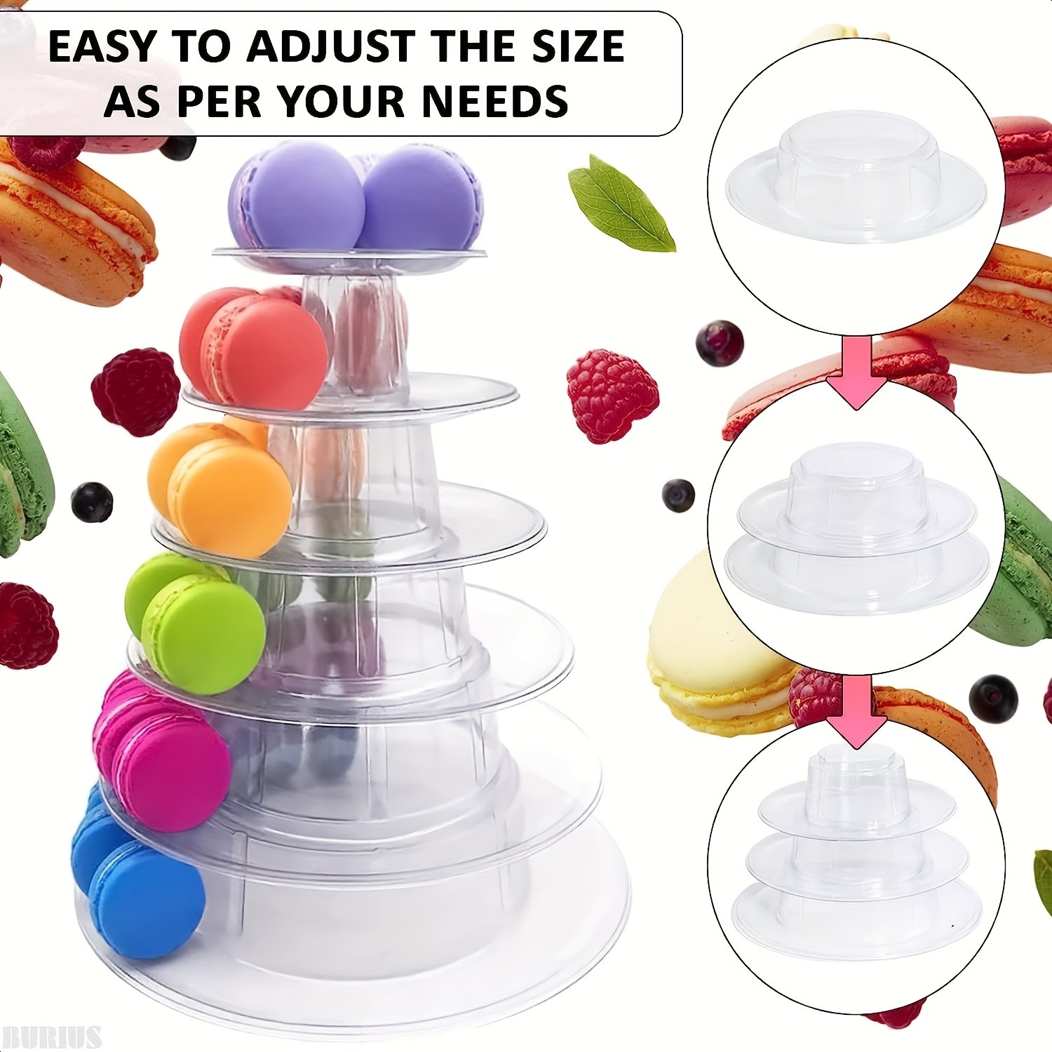 WIEZ Multi-Tier Round Macaron Display Tower Clear ABS Cake Stand for Weddings, Birthdays & Dessert Showcases