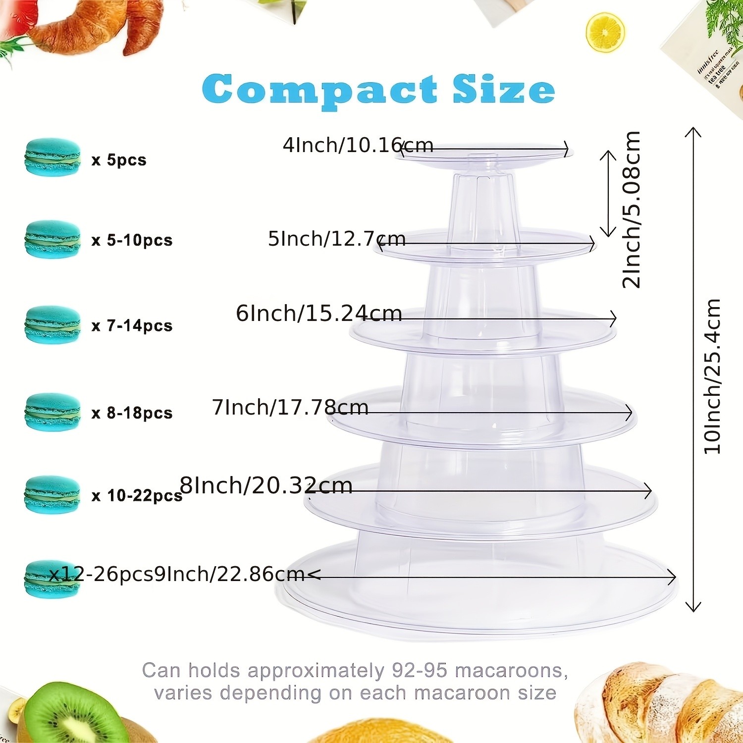WIEZ Multi-Tier Round Macaron Display Tower Clear ABS Cake Stand for Weddings, Birthdays & Dessert Showcases