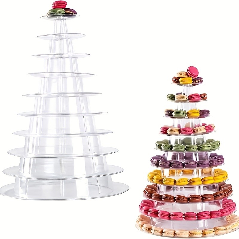 WIEZ Multi-Tier Round Macaron Display Tower Clear ABS Cake Stand for Weddings, Birthdays & Dessert Showcases