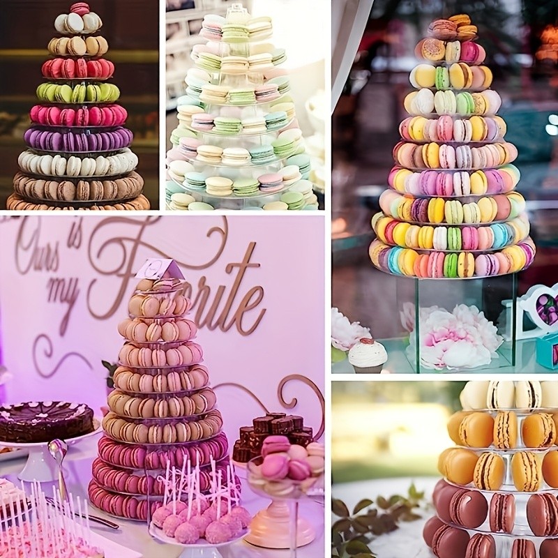WIEZ Multi-Tier Round Macaron Display Tower Clear ABS Cake Stand for Weddings, Birthdays & Dessert Showcases