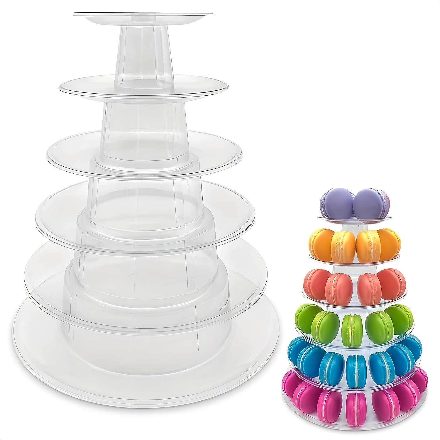 WIEZ Multi-Tier Round Macaron Display Tower Clear ABS Cake Stand for Weddings, Birthdays & Dessert Showcases