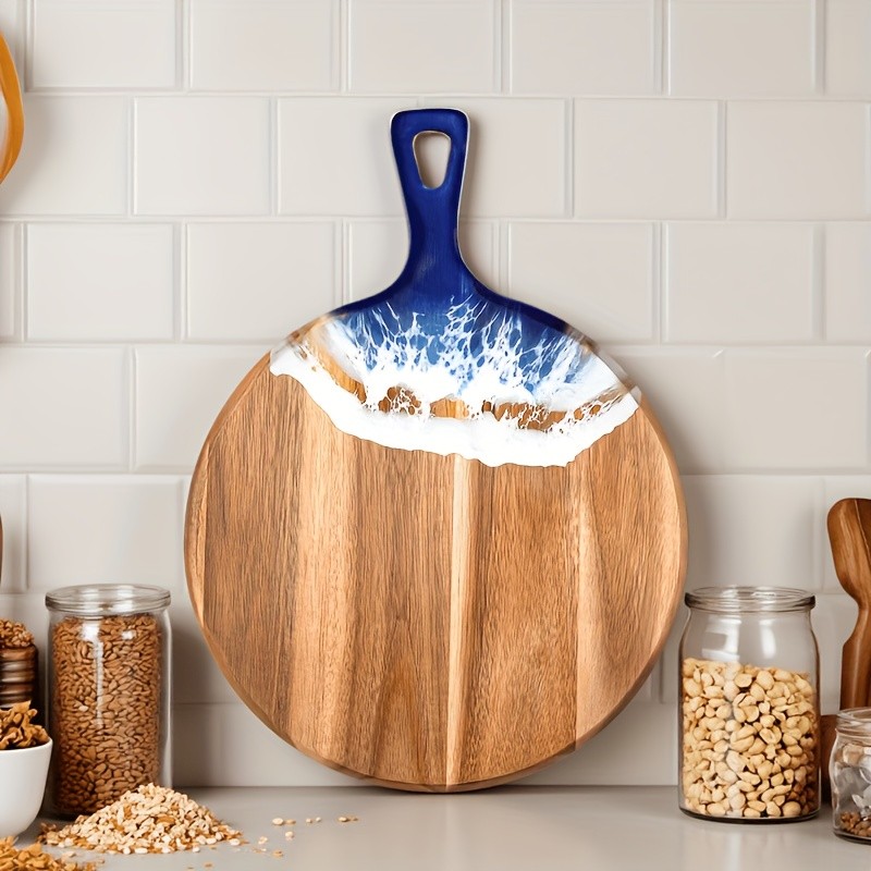 WIEZ Wave Resin & Acacia Wood Cutting Board Artistic Riverbank Design for Fruit, Steak, Bread & Cheese Serving