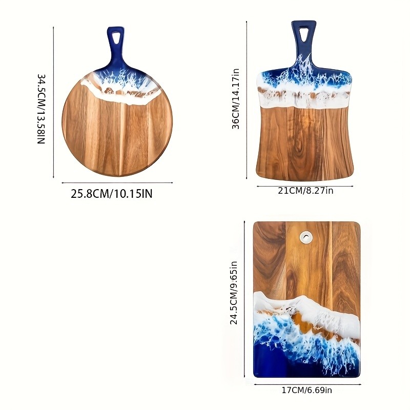 WIEZ Wave Resin & Acacia Wood Cutting Board Artistic Riverbank Design for Fruit, Steak, Bread & Cheese Serving