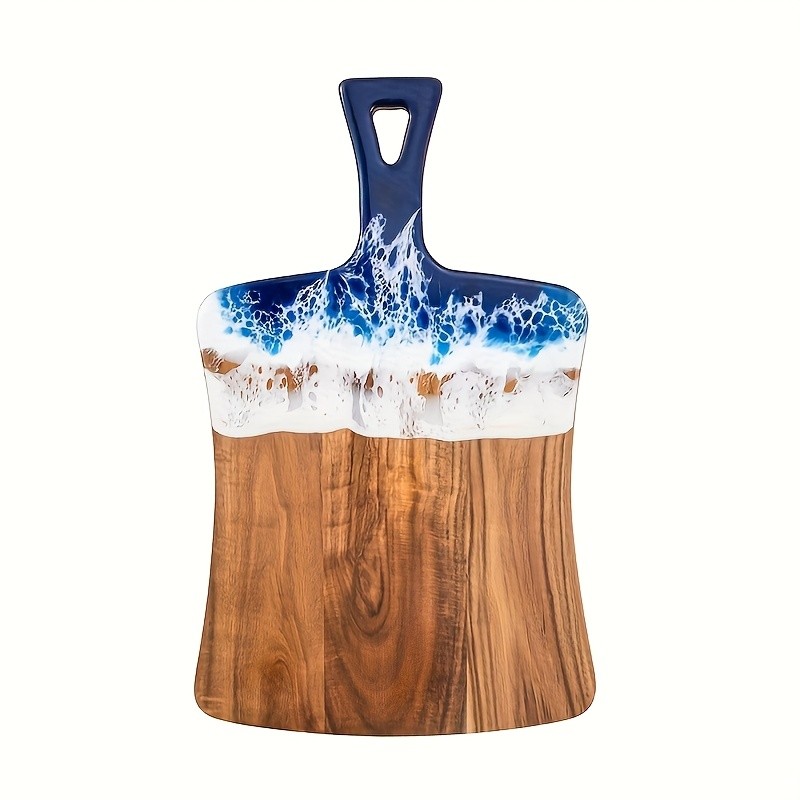 WIEZ Wave Resin & Acacia Wood Cutting Board Artistic Riverbank Design for Fruit, Steak, Bread & Cheese Serving
