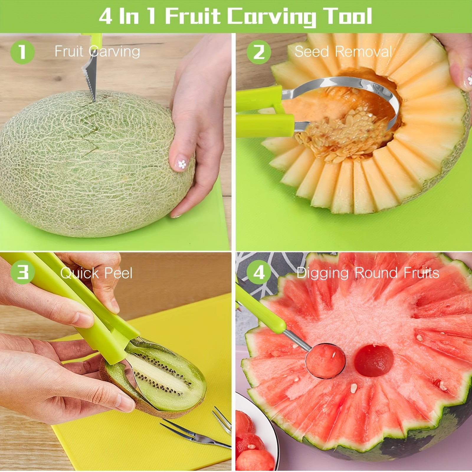 WIEZ 14-Piece Stainless Steel Melon Ball & Fruit Shaping Tool Set 4-in-1 Multi-Function Kit for Creative Fruit & Veg Prep