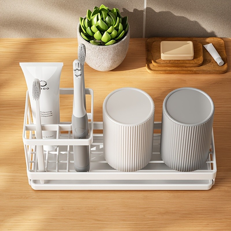 WIEZ Stainless Steel Toothbrush & Toothpaste Organizer No-Drill Space-Saving Rack for Countertops & Bathroom Walls