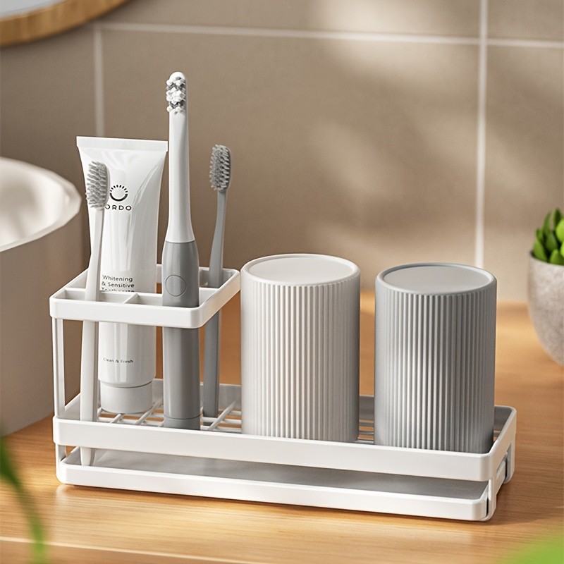 WIEZ Stainless Steel Toothbrush & Toothpaste Organizer No-Drill Space-Saving Rack for Countertops & Bathroom Walls