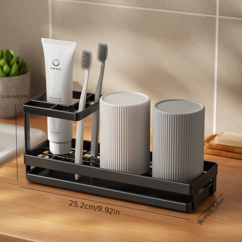 WIEZ Stainless Steel Toothbrush & Toothpaste Organizer No-Drill Space-Saving Rack for Countertops & Bathroom Walls