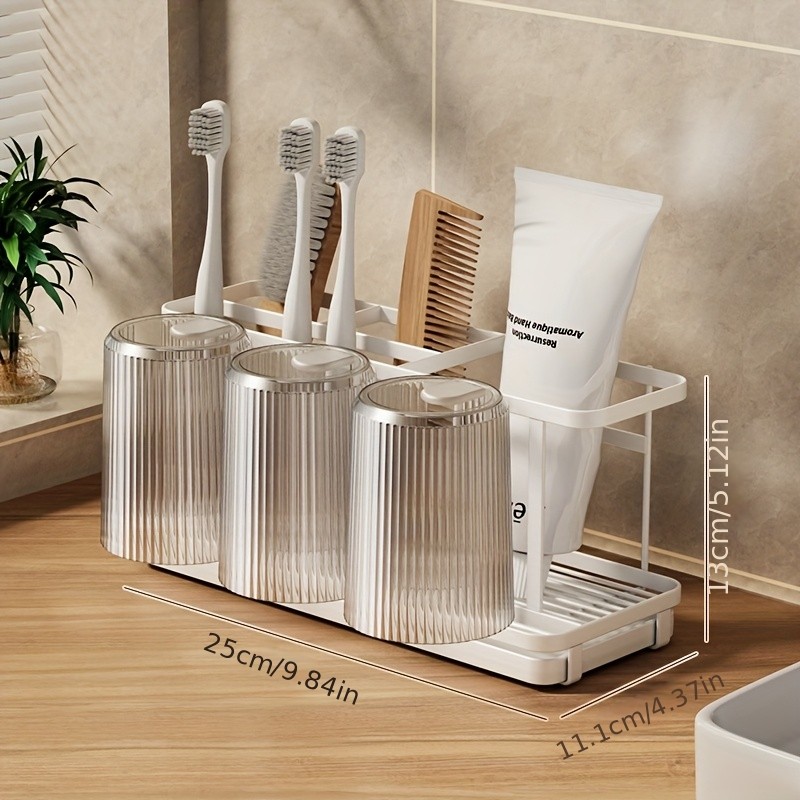 WIEZ Stainless Steel Toothbrush & Toothpaste Organizer No-Drill Space-Saving Rack for Countertops & Bathroom Walls