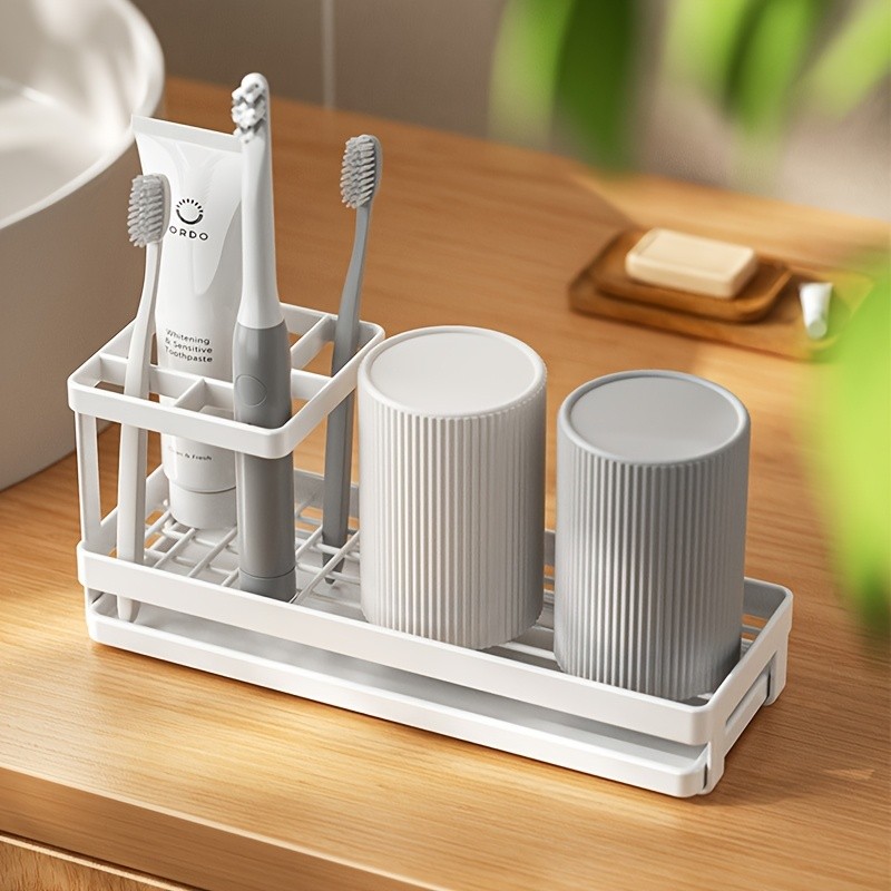 WIEZ Stainless Steel Toothbrush & Toothpaste Organizer No-Drill Space-Saving Rack for Countertops & Bathroom Walls