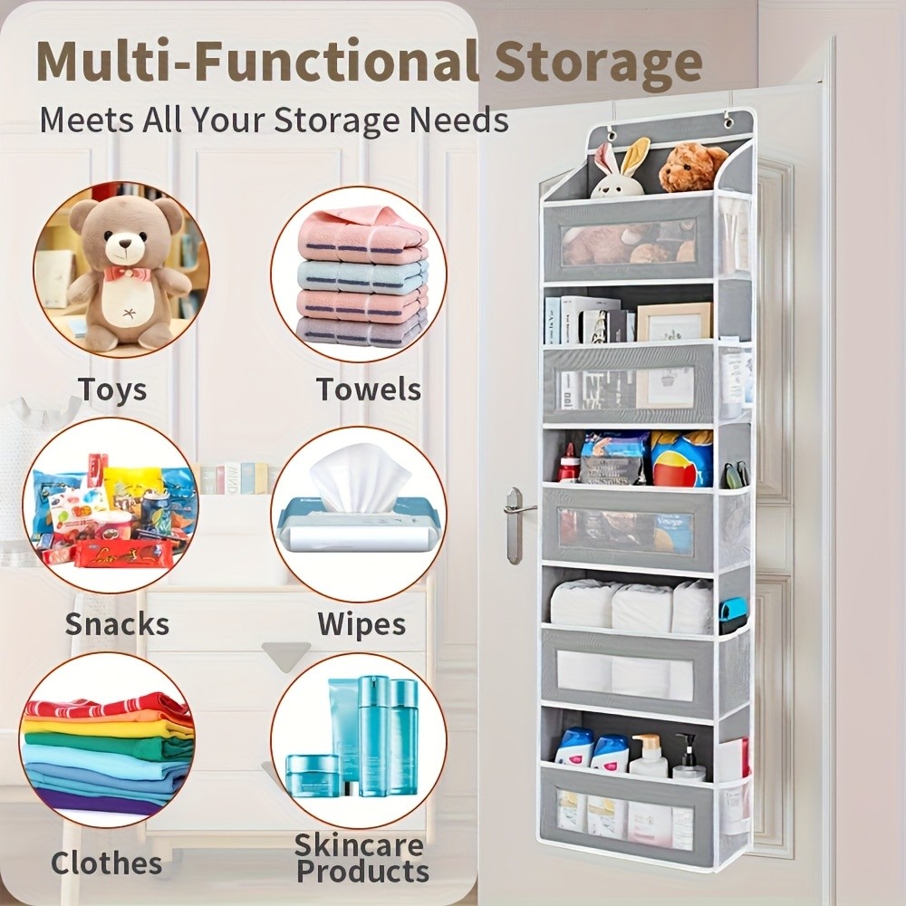 WIEZ 5-Layer Over-the-Door Storage Box Large-Capacity Anti-Dumping Organizer for Bedrooms, Bathrooms & Kids Rooms