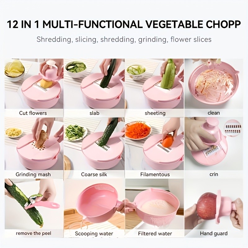 LDQ 12-in-1 Multi-Functional Vegetable Chopper Manual Slicer, Shredder & Grater for Carrots, Potatoes & Radish