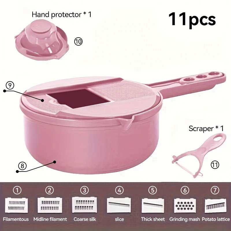 LDQ 11-Piece 12-in-1 Multi-Function Vegetable Chopper Manual Slicer, Shredder & Grater for Carrots, Potatoes & Radish