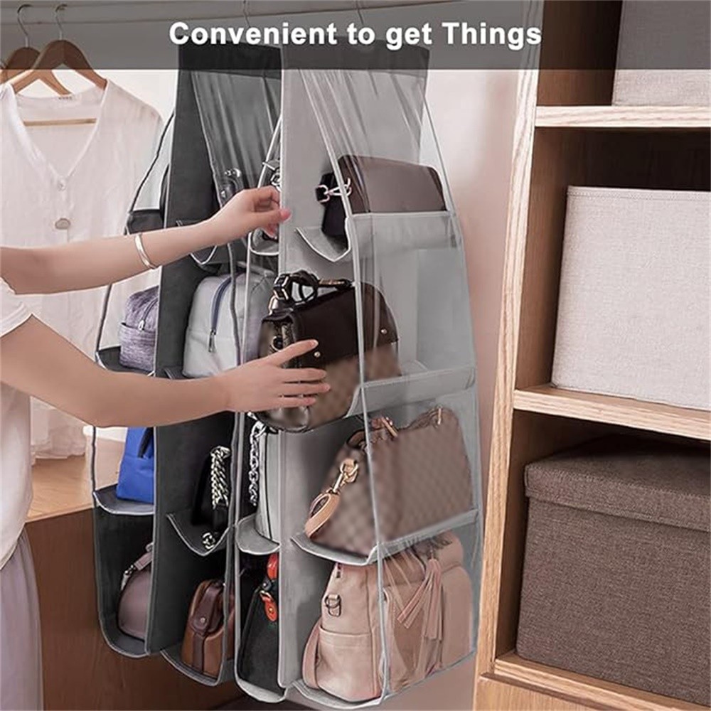 LDQ Multi-Layer Handbag Organizer with 8 Pockets Foldable Oxford Cloth Hanging Rack for Purses & Accessories